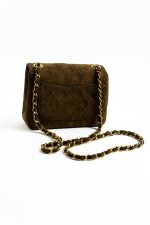 Vintage Brown Suede Quilted Mini Square Flap GHW - Image 8
