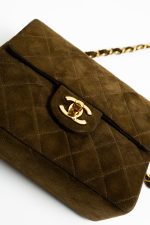Vintage Brown Suede Quilted Mini Square Flap GHW - Image 11