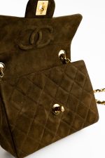 Vintage Brown Suede Quilted Mini Square Flap GHW - Image 14