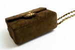 Vintage Brown Suede Quilted Mini Square Flap GHW - Image 17