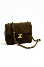 Vintage Brown Suede Quilted Mini Square Flap GHW - Image 2