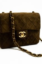 Vintage Brown Suede Quilted Mini Square Flap GHW - Image 4