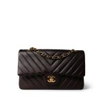 Vintage Chocolate Lambskin Chevron Classic Flap Medium Gold Hardware - Image 2