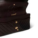 Vintage Chocolate Lambskin Chevron Classic Flap Medium Gold Hardware - Image 11