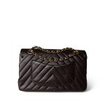 Vintage Chocolate Lambskin Chevron Classic Flap Medium Gold Hardware - Image 5