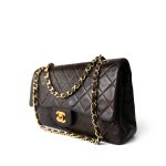 Vintage Dark Brown Lambskin Quilted Classic Flap Medium Gold Hardware - Image 2