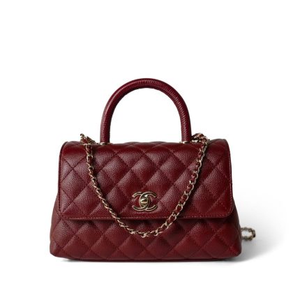 Burgundy Caviar Quilted Coco Handle Small Light Gold Hardware