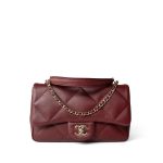 Easy Carry Flap Burgundy Lambskin Quilted Light Gold Hardware - Image 2