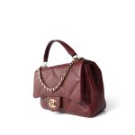 Easy Carry Flap Burgundy Lambskin Quilted Light Gold Hardware - Image 5