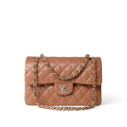 22S Caramel Lambskin Quilted Classic Flap Small Light Gold Hardware