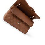 22S Caramel Lambskin Quilted Classic Flap Small Light Gold Hardware - Image 14