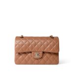 22S Caramel Lambskin Quilted Classic Flap Small Light Gold Hardware - Image 2