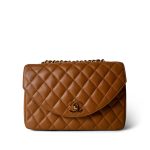 Vintage Caramel Lambskin Quilted Half Moon Flap Gold Hardware - Image 2
