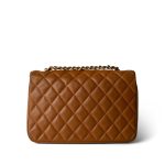 Vintage Caramel Lambskin Quilted Half Moon Flap Gold Hardware - Image 8