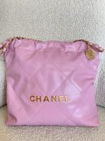Chanel 22 Pink Shiny Calfskin Quilted Drawstring Bag Small GHW - Image 3