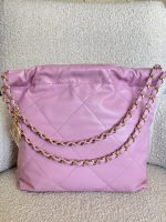 Chanel 22 Pink Shiny Calfskin Quilted Drawstring Bag Small GHW - Image 5