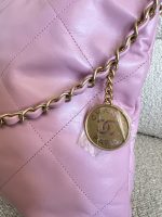 Chanel 22 Pink Shiny Calfskin Quilted Drawstring Bag Small GHW - Image 11