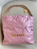 Chanel 22 Pink Shiny Calfskin Quilted Drawstring Bag Small GHW - Image 12