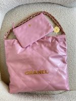 Chanel 22 Pink Shiny Calfskin Quilted Drawstring Bag Small GHW - Image 15