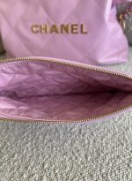 Chanel 22 Pink Shiny Calfskin Quilted Drawstring Bag Small GHW - Image 18