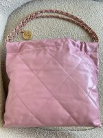Chanel 22 Pink Shiny Calfskin Quilted Drawstring Bag Small GHW - Image 13