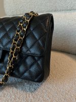 Chanel Black Caviar Quilted Classic Double Flap Medium Gold Hardware - Image 3