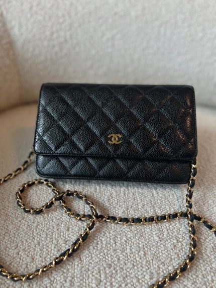 Chanel Black Caviar Quilted Wallet On Chain GHW (WOC)
