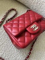 Chanel Red Mini Square Lambskin Quilted Flap SHW - Image 2