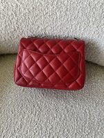 Chanel Red Mini Square Lambskin Quilted Flap SHW - Image 9