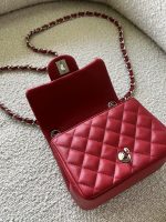 Chanel Red Mini Square Lambskin Quilted Flap SHW - Image 6