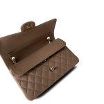 22A Dark Beige Caviar Quilted Classic Flap Medium Light Gold Hardware - Image 7