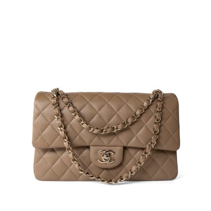 22A Dark Beige Caviar Quilted Classic Flap Medium Light Gold Hardware