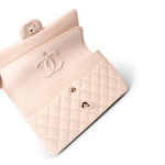 22c Beige Caviar Quilted Classic Flap Medium Light Gold Hardware - Image 6
