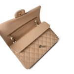 Beige / Tan Caviar Quilted Classic Flap Medium Light Gold Hardware - Image 3