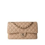 Beige / Tan Caviar Quilted Classic Flap Medium Light Gold Hardware - Image 8