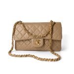 Dark Beige Lambskin Quilted Vintage Classic Flap Gold Hardware - Image 2