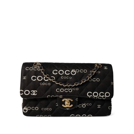 Black Canvas Quilted COCO Medium Classic Flap Light Gold Hardware