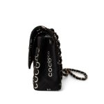 Black Canvas Quilted COCO Medium Classic Flap Light Gold Hardware - Image 3