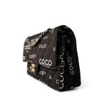 Black Canvas Quilted COCO Medium Classic Flap Light Gold Hardware - Image 2