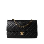 Vintage Black Lambskin Quilted Classic Flap Medium Gold Hardware