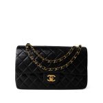 Vintage Black Lambskin Quilted Classic Flap Medium Gold Hardware - Image 12