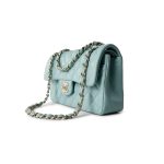 19C Tiffany Blue Caviar Quilted Classic Flap Small Light Gold Hardware - Image 2