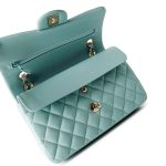 19C Tiffany Blue Caviar Quilted Classic Flap Small Light Gold Hardware - Image 12