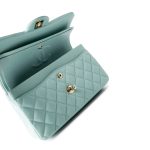 19C Tiffany Blue Caviar Quilted Classic Flap Small Light Gold Hardware - Image 13