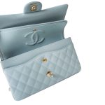 22P Light Blue Caviar Quilted Classic Flap Medium Light Gold Hardware - Image 11