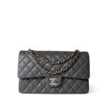 22A Dark Grey Lambskin Quilted Classic Flap Medium Light Gold Hardware