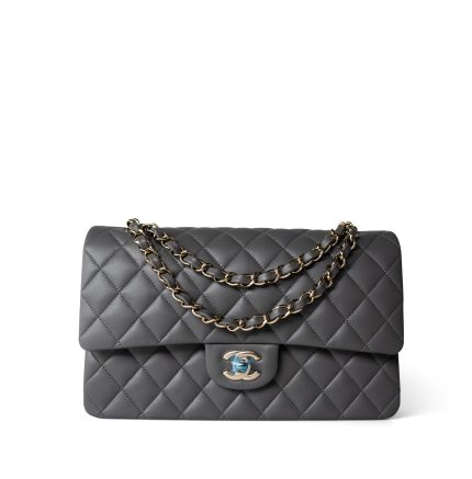 22A Dark Grey Lambskin Quilted Classic Flap Medium Light Gold Hardware