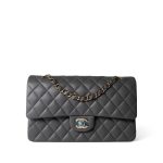 22A Dark Grey Lambskin Quilted Classic Flap Medium Light Gold Hardware - Image 7