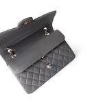 22A Dark Grey Lambskin Quilted Classic Flap Medium Light Gold Hardware - Image 8