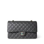 22A Dark Grey Lambskin Quilted Classic Flap Medium Light Gold Hardware - Image 11